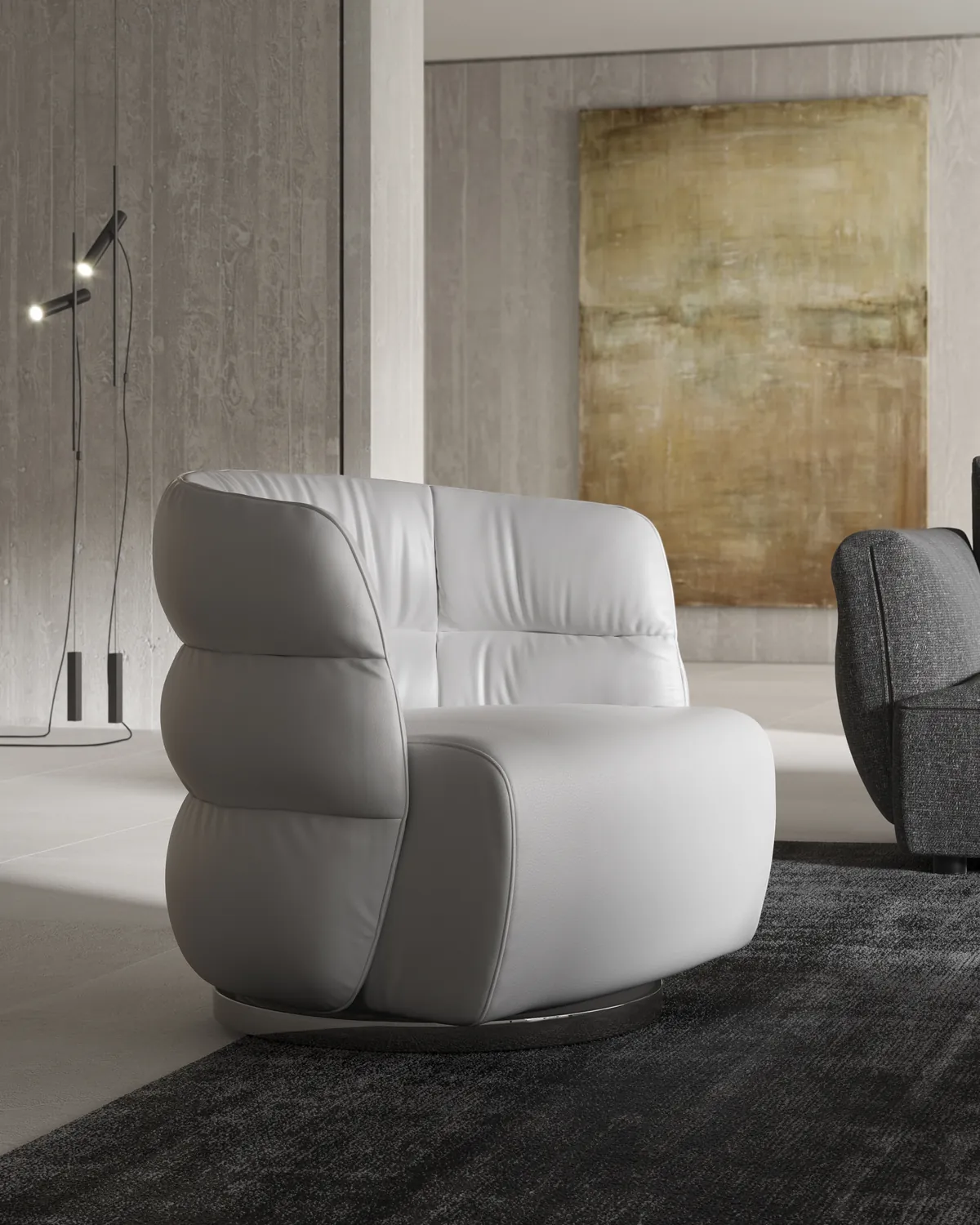 Natuzzi Italia Couture swivel armchair in white leather