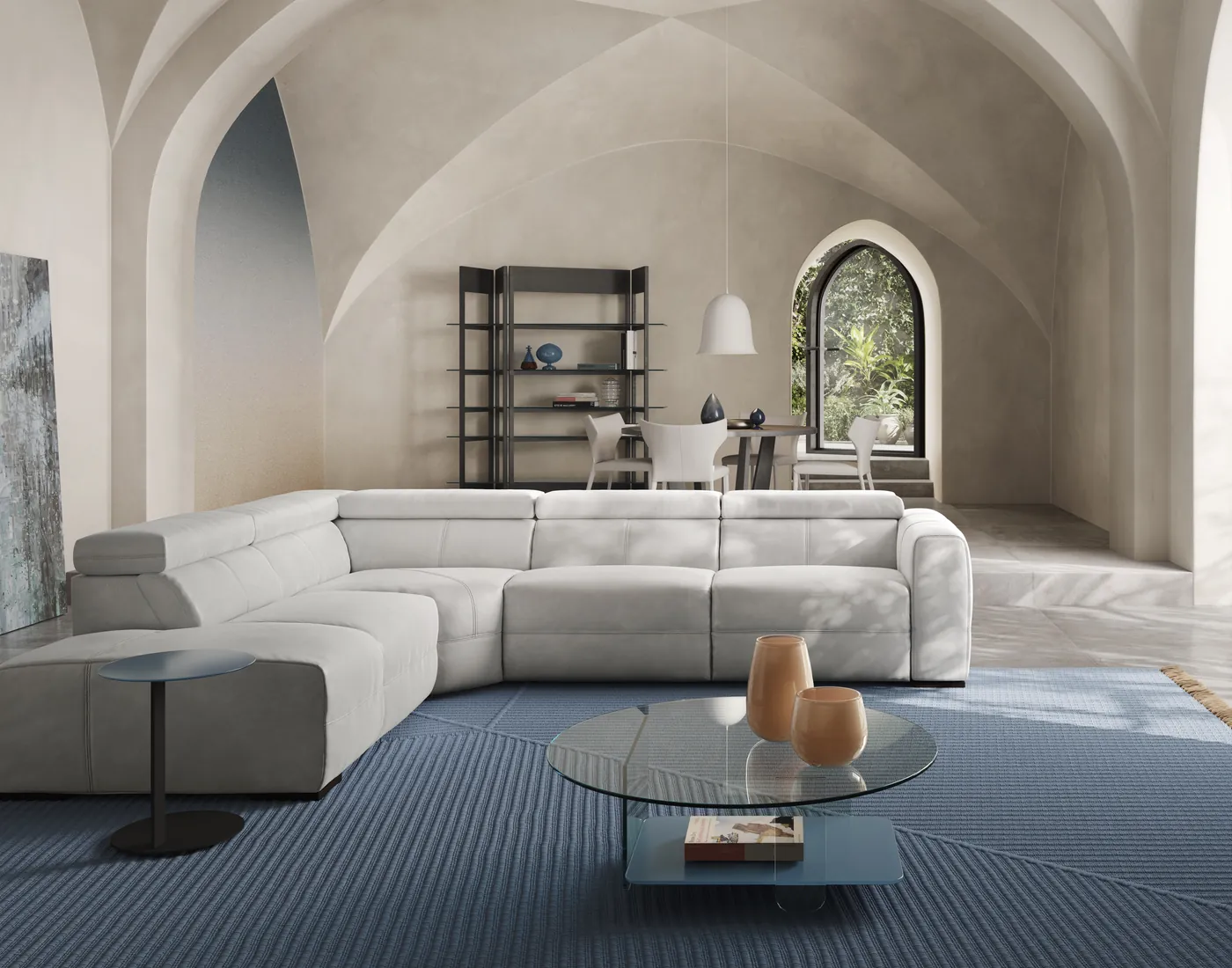 Natuzzi Italia Balance sectional sofa in a vaulted living room