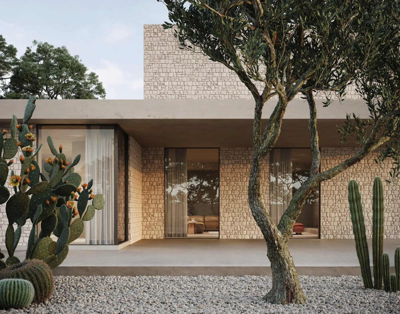 Mediterranean stone house with an olive tree, the Puglia setting of Natuzzi Italia